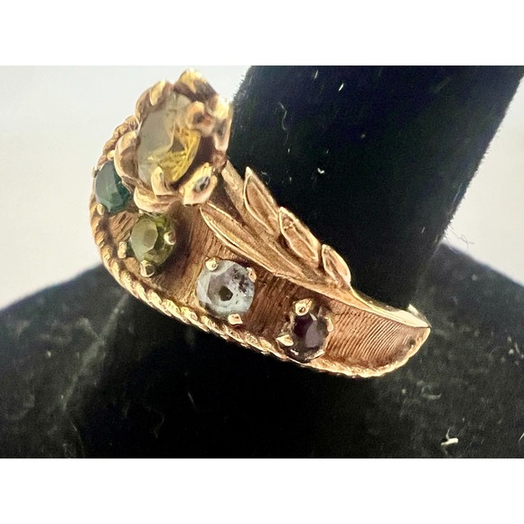 Vintage 14K Gold MultiStone Cocktail Ring Garnet Peridot Citrine 7.5 Untested - Picture 12 of 16